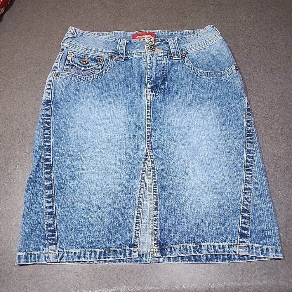 Union Bay Jean Skirt Womens 5 Pencil Light Distressed Wash Denim Blue UnionBay - Picture 1 of 7
